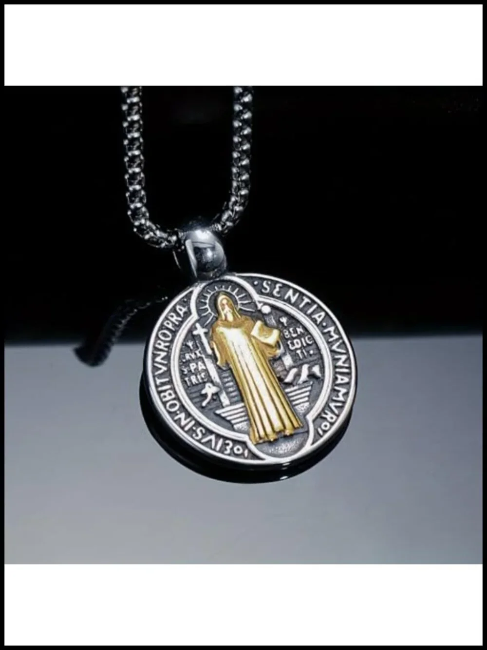 18K Gold Plated Saint Benedict Medal Necklace Religious Pendant Stainless Steel